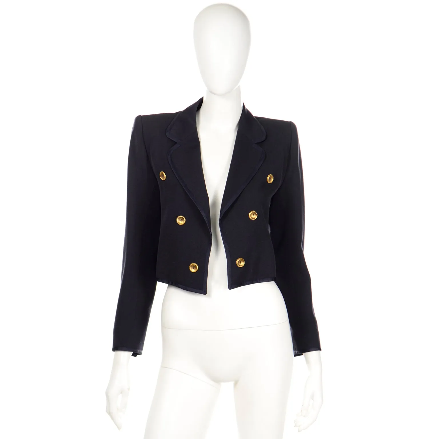 1979 Yves Saint Laurent Vintage Documented Cropped Navy Blue Jacket