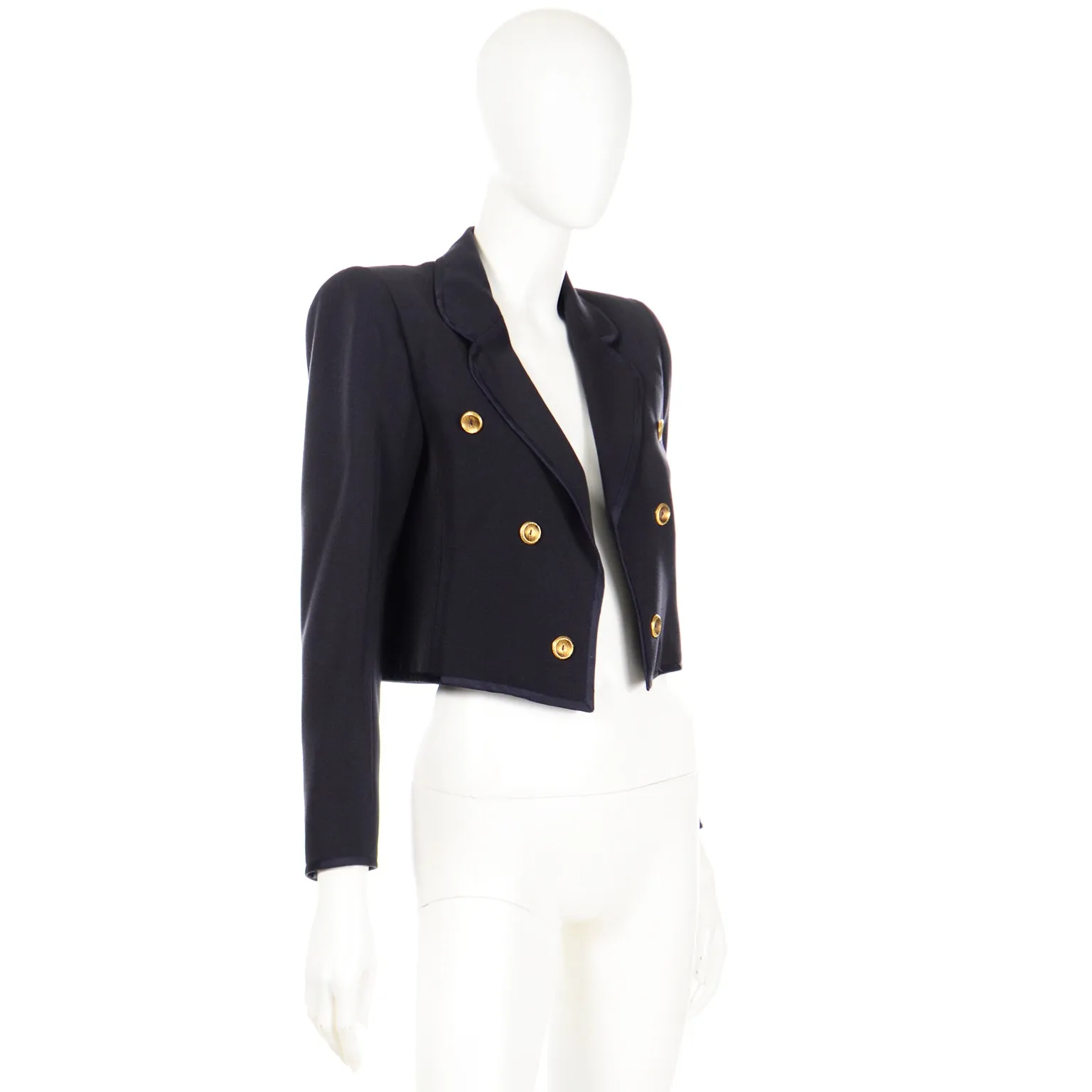 1979 Yves Saint Laurent Vintage Documented Cropped Navy Blue Jacket