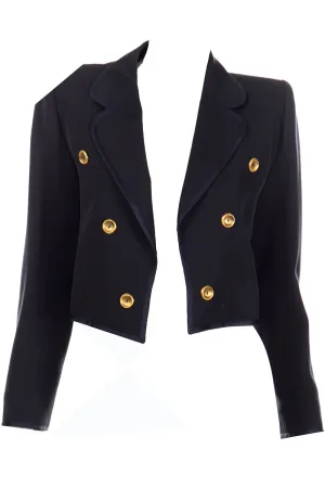 1979 Yves Saint Laurent Vintage Documented Cropped Navy Blue Jacket