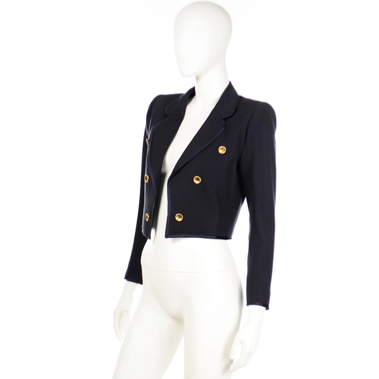 1979 Yves Saint Laurent Vintage Documented Cropped Navy Blue Jacket