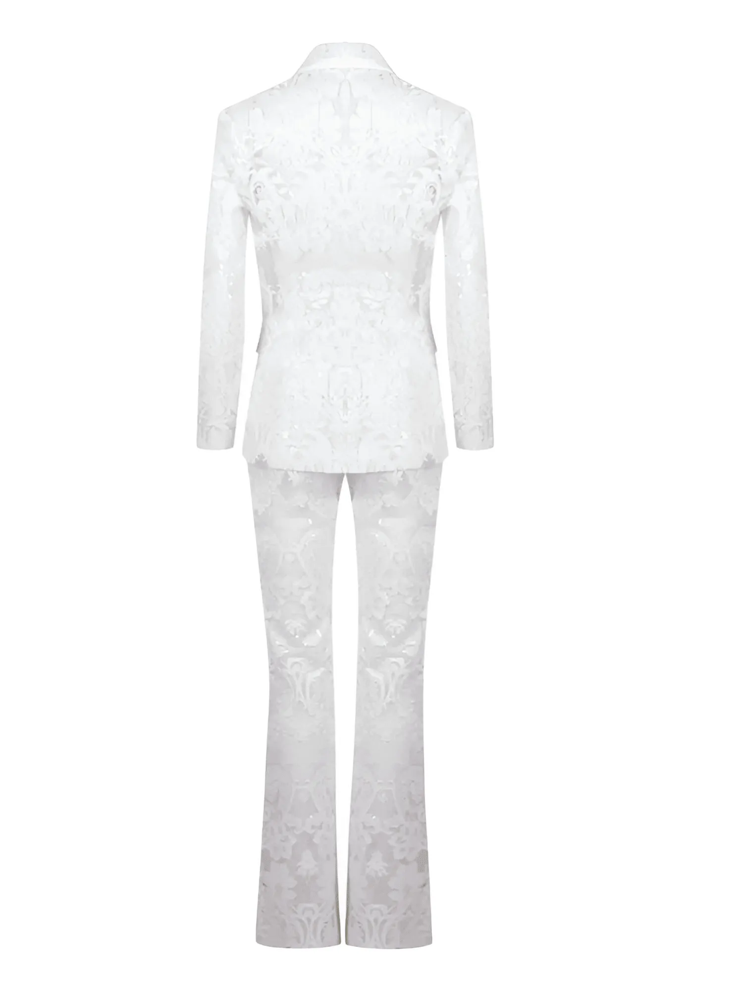 2024 Designer Runway Suit Set Women's Single Button Lace Sequined Blazer Pants Suit