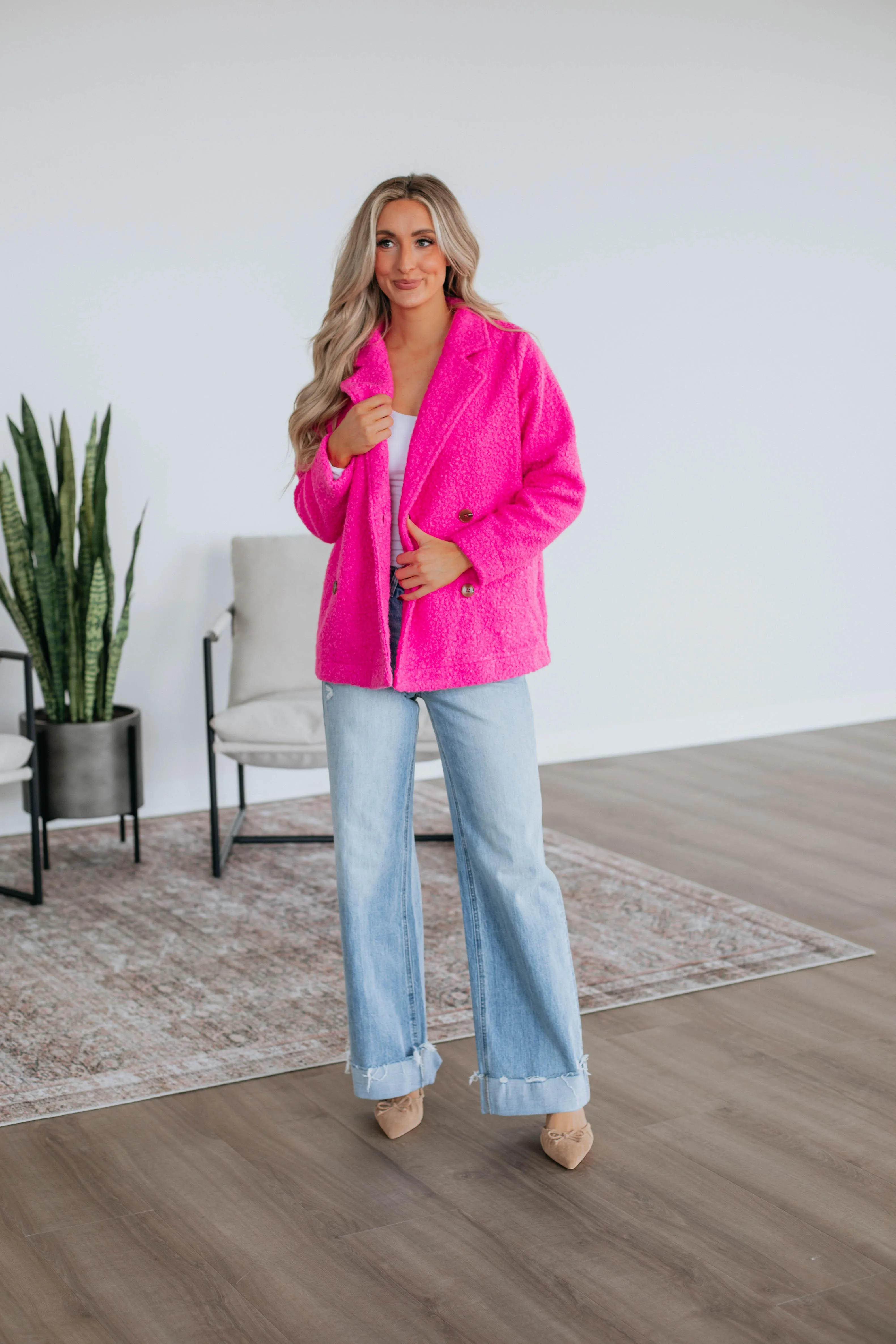 Ania Teddy Coat - Fuchsia