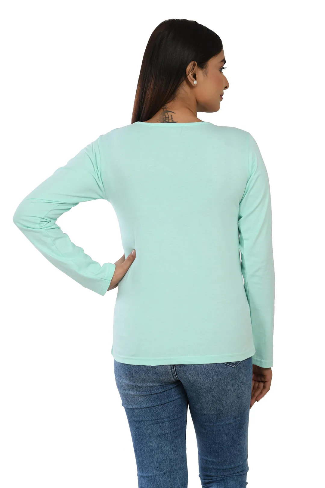 Aqua Green Full Sleeves Printed Tees Dno. 101