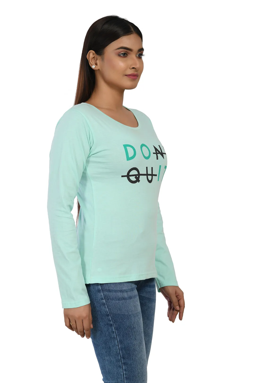 Aqua Green Full Sleeves Printed Tees Dno. 101