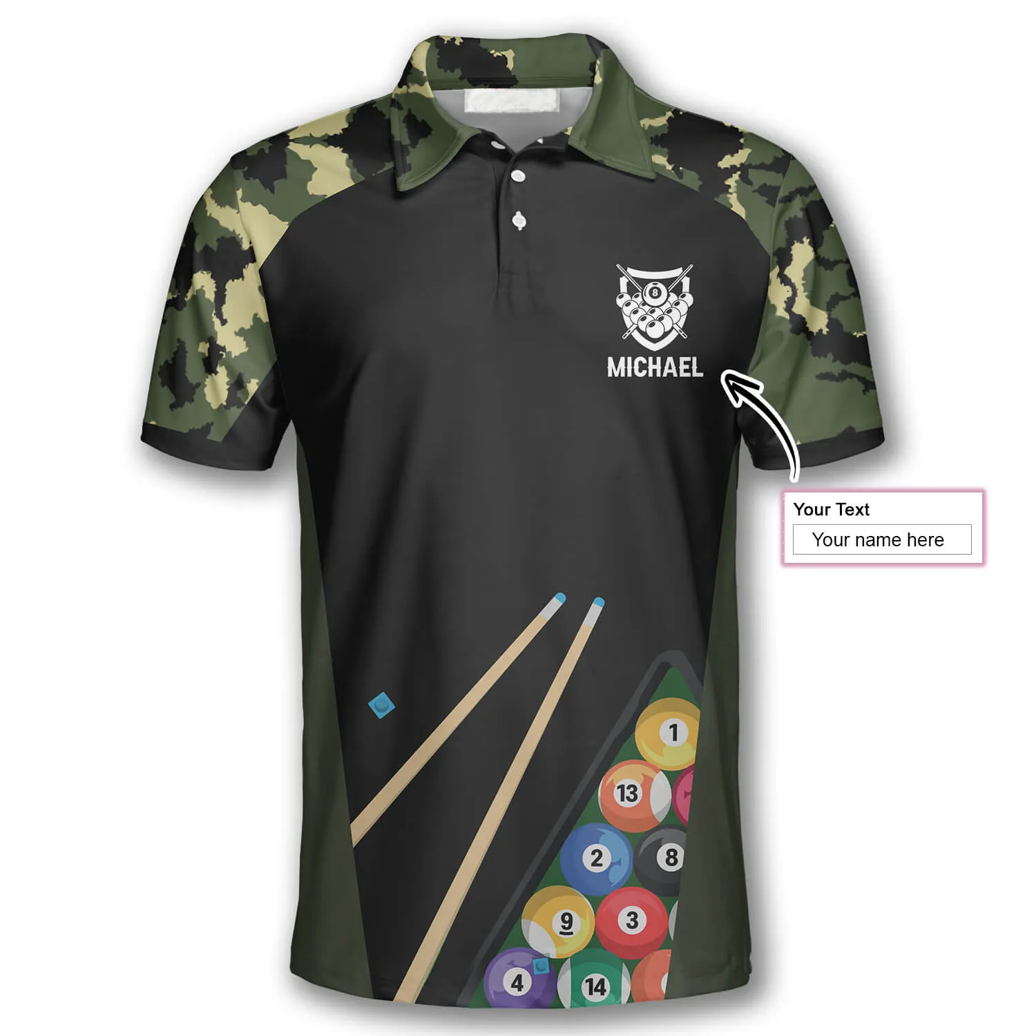 Billiard Camouflage Custom Billiard Shirts for Men, Gift for Team Billiard, Billiard Lover