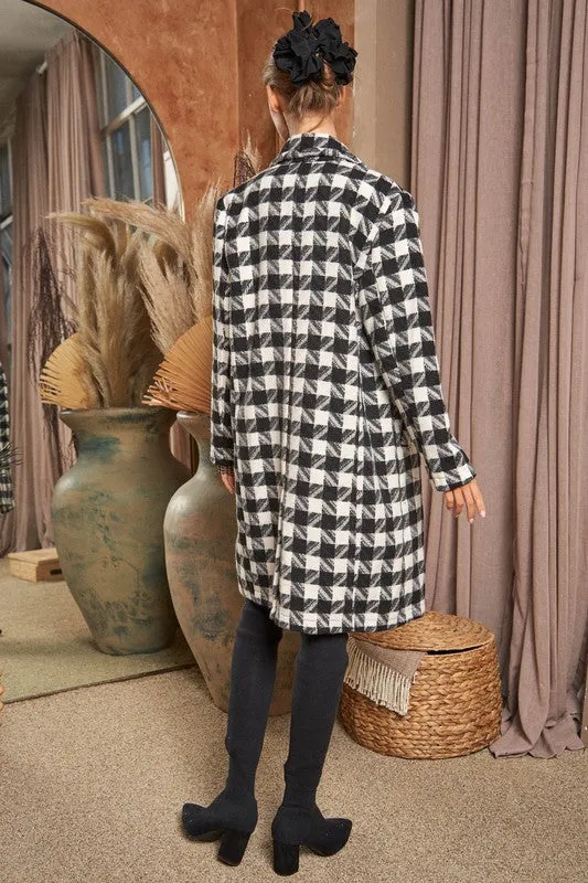 Bohemian Textured Knit Tweed Plaid Double Button Coat Jacket