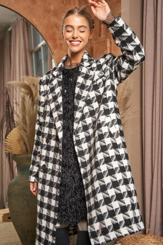 Bohemian Textured Knit Tweed Plaid Double Button Coat Jacket