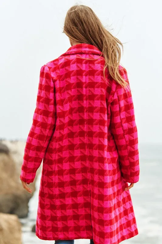 Bohemian Textured Knit Tweed Plaid Double Button Coat Jacket