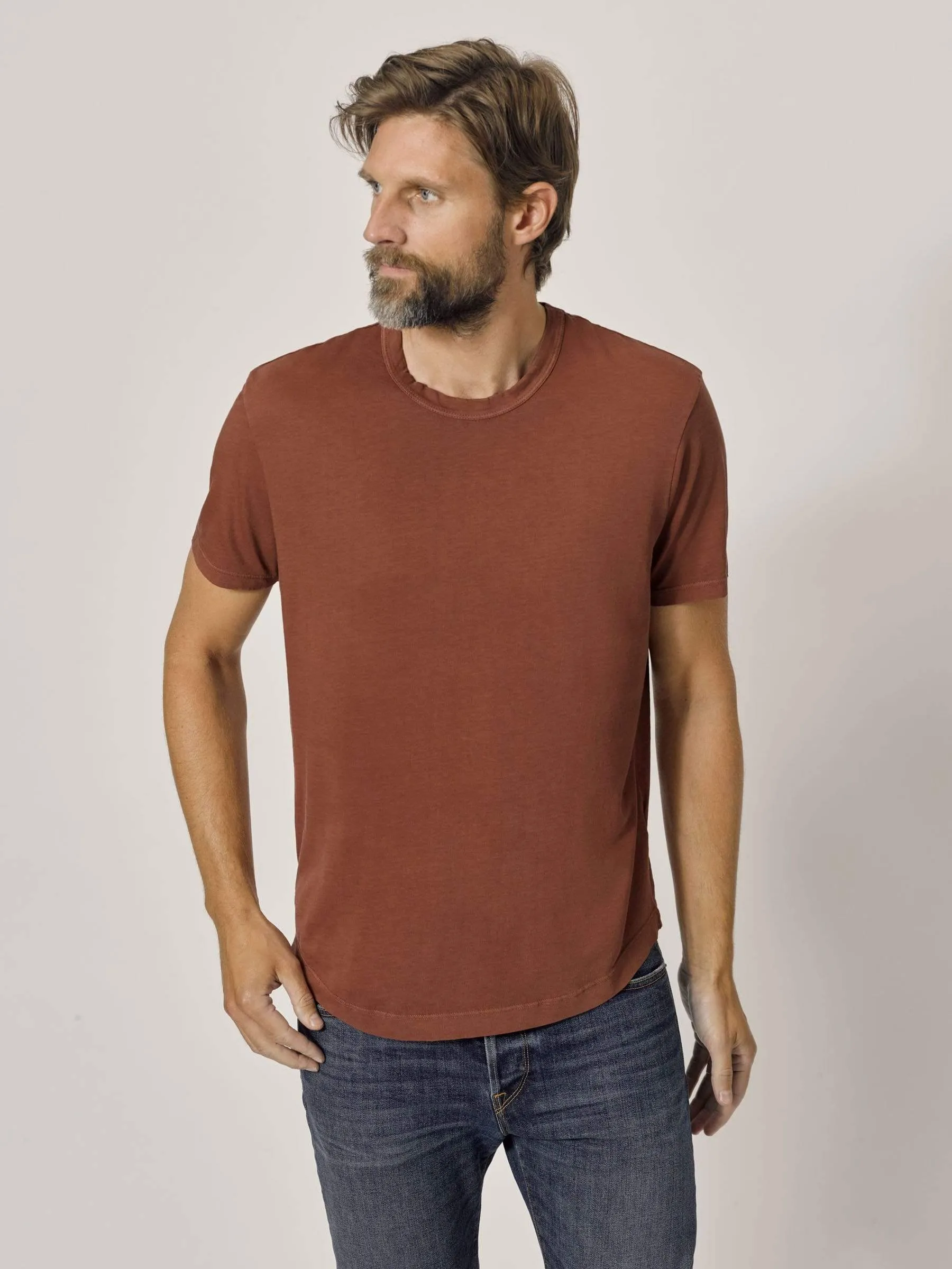 Brick Venice Wash Pima Curved Hem Tee