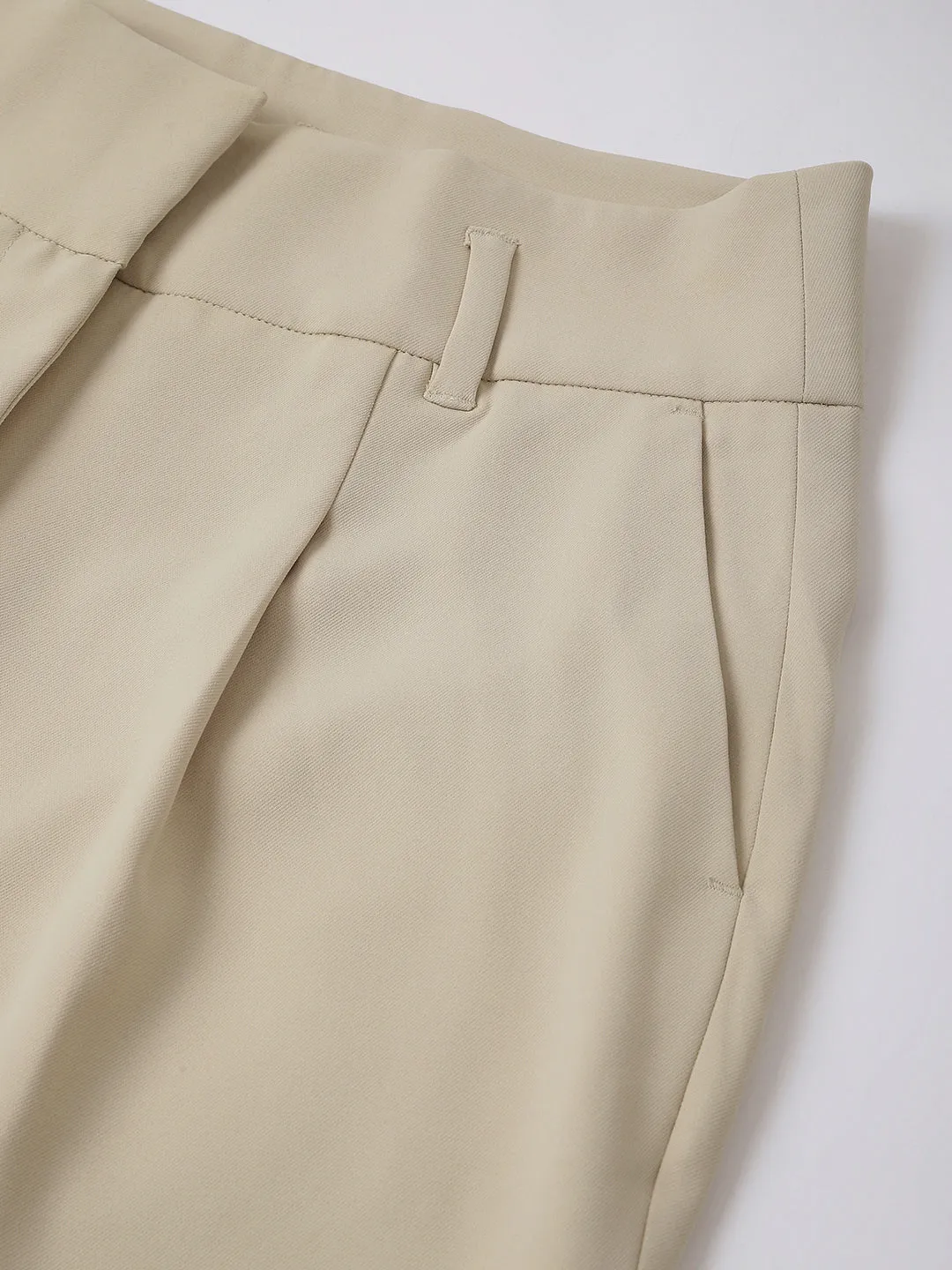 Centre Stage Women Beige Solid Regular Fit Single Pleated Trouser