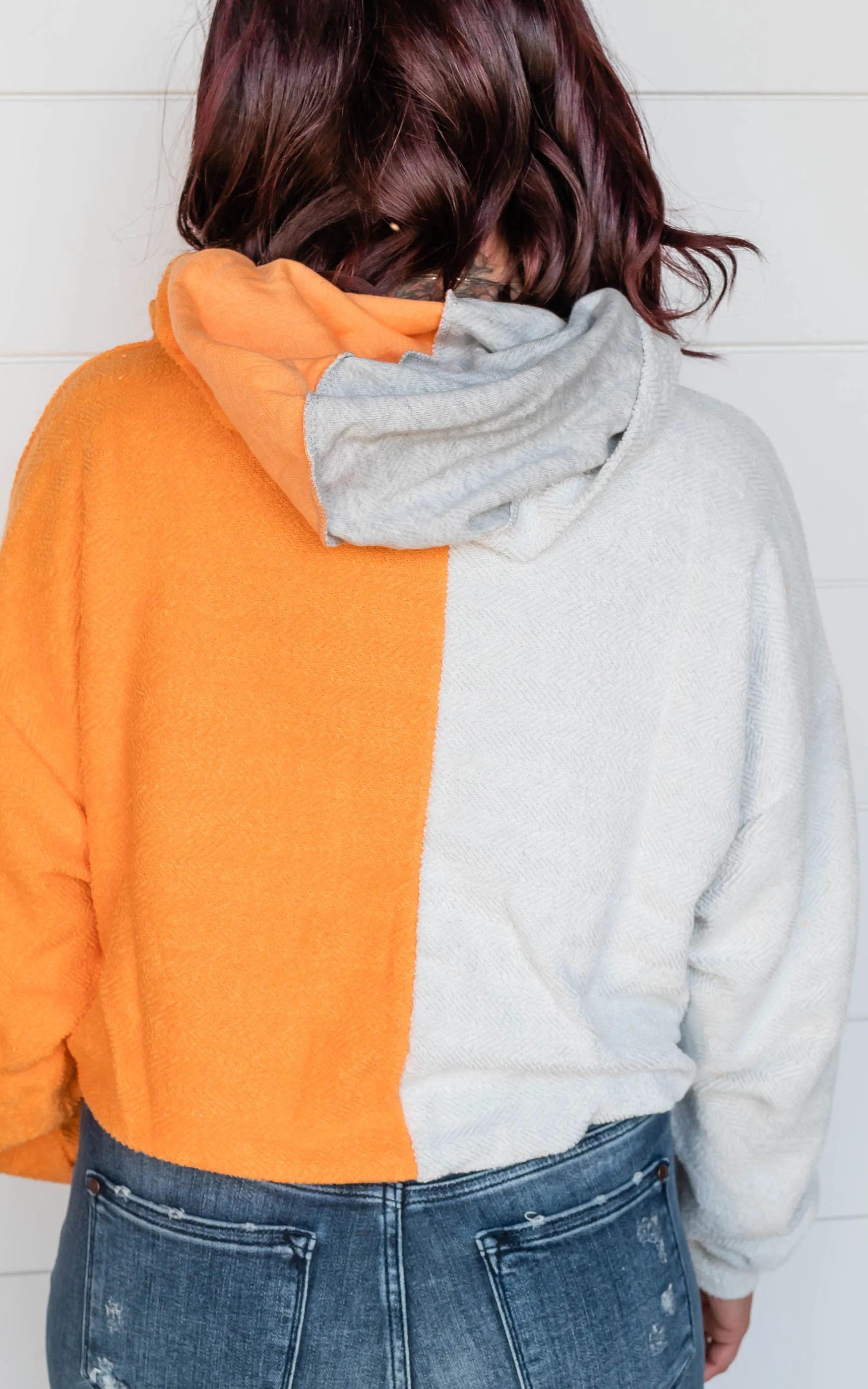 Colorblock French Terry Hoodie - Orange - Final Sale