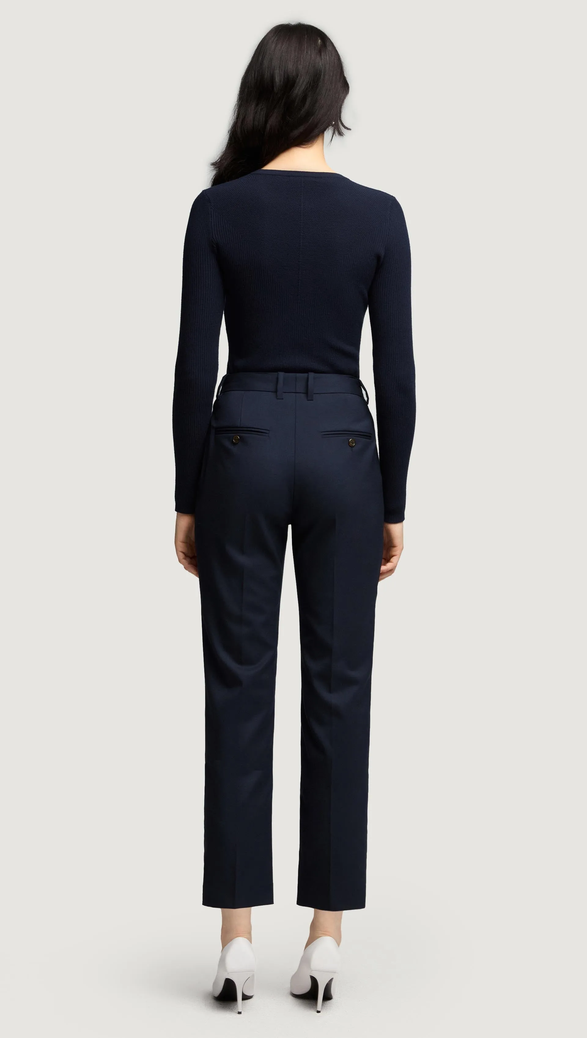 Cropped Straight Leg Trouser in Seasonless Wool | Midnight