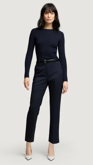 Cropped Straight Leg Trouser in Seasonless Wool | Midnight