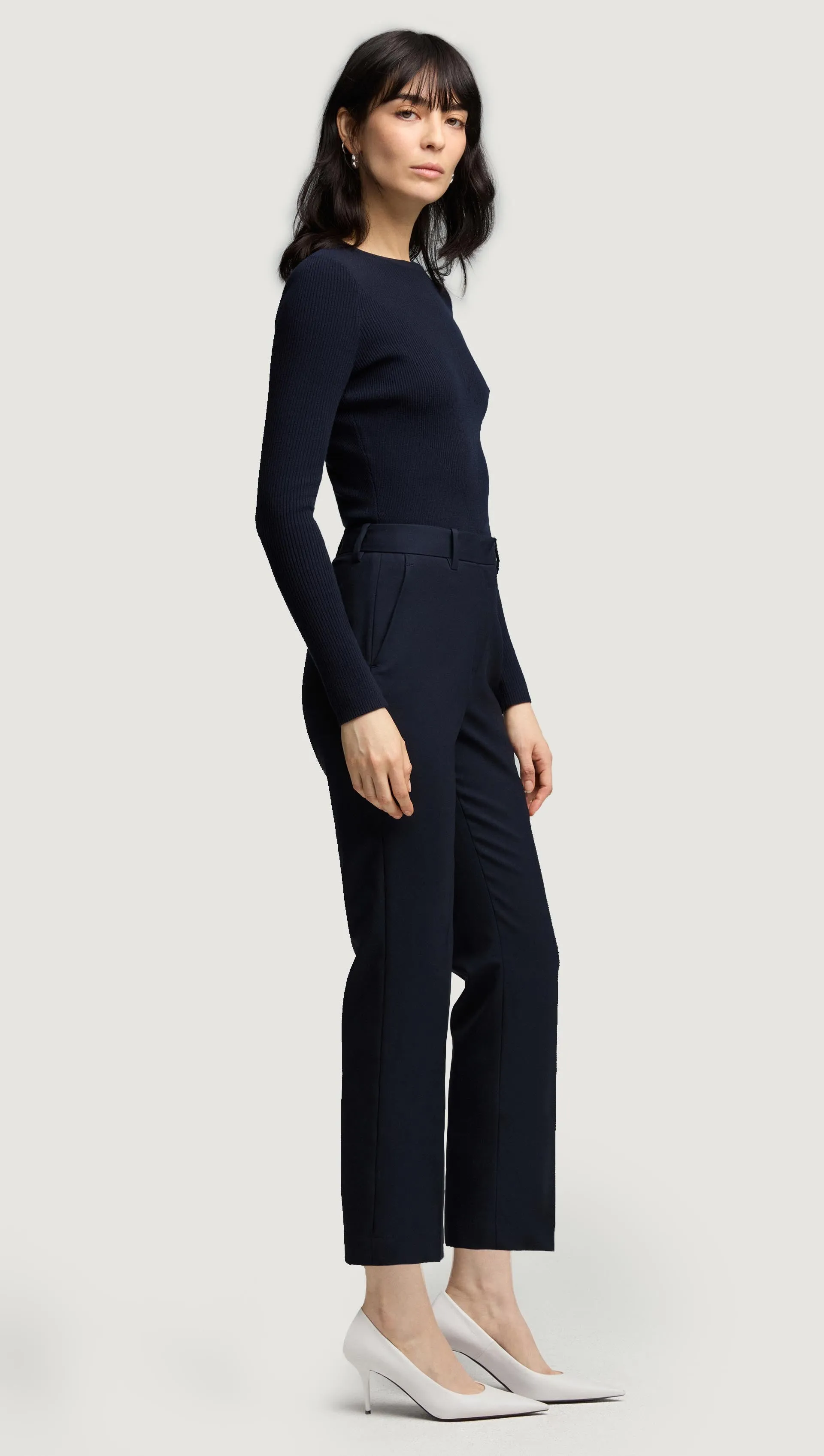 Cropped Straight Leg Trouser in Seasonless Wool | Midnight