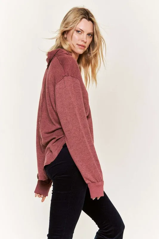 Deep V-neck Collared Longsleeve Knit Top