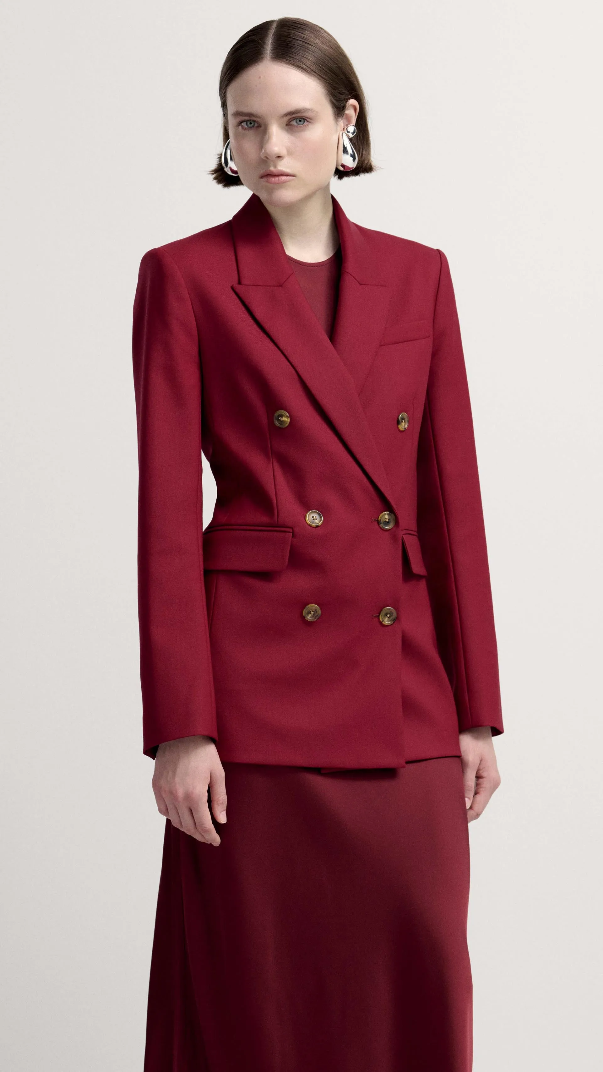 Double-Breasted Blazer in Seasonless Wool | Burgundy