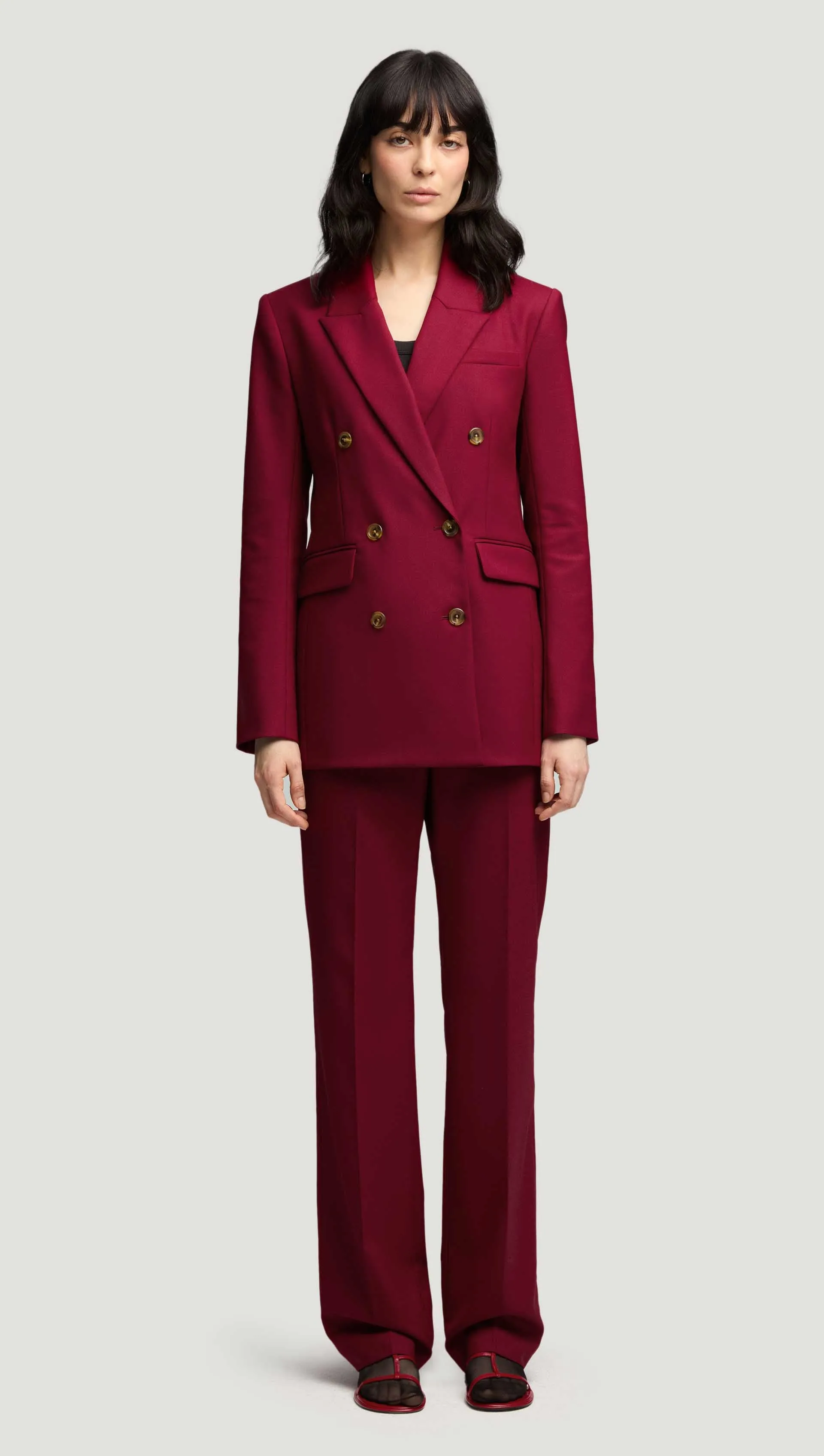 Double-Breasted Blazer in Seasonless Wool | Burgundy