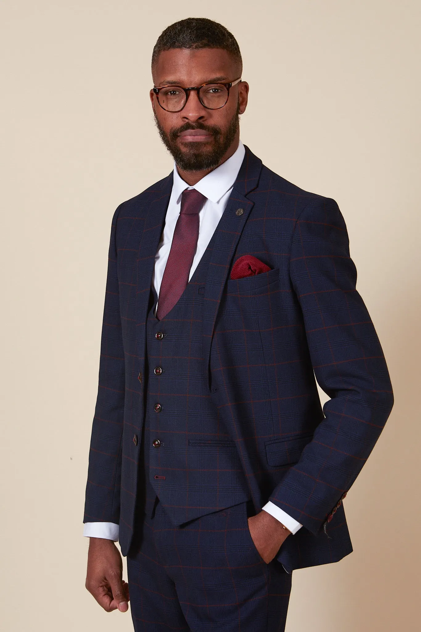 EDINSON - Navy Wine Check Blazer