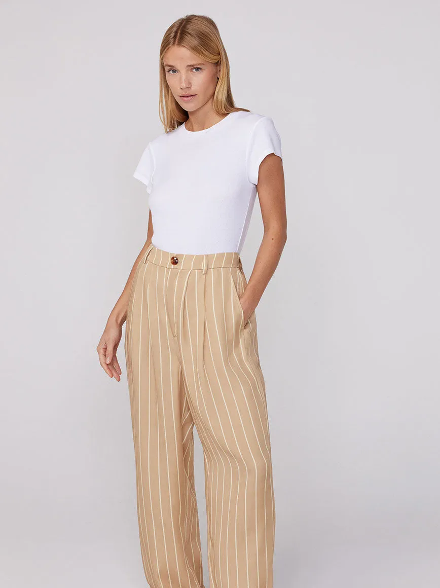 Edith Camel Stripe Wide-Leg Trousers