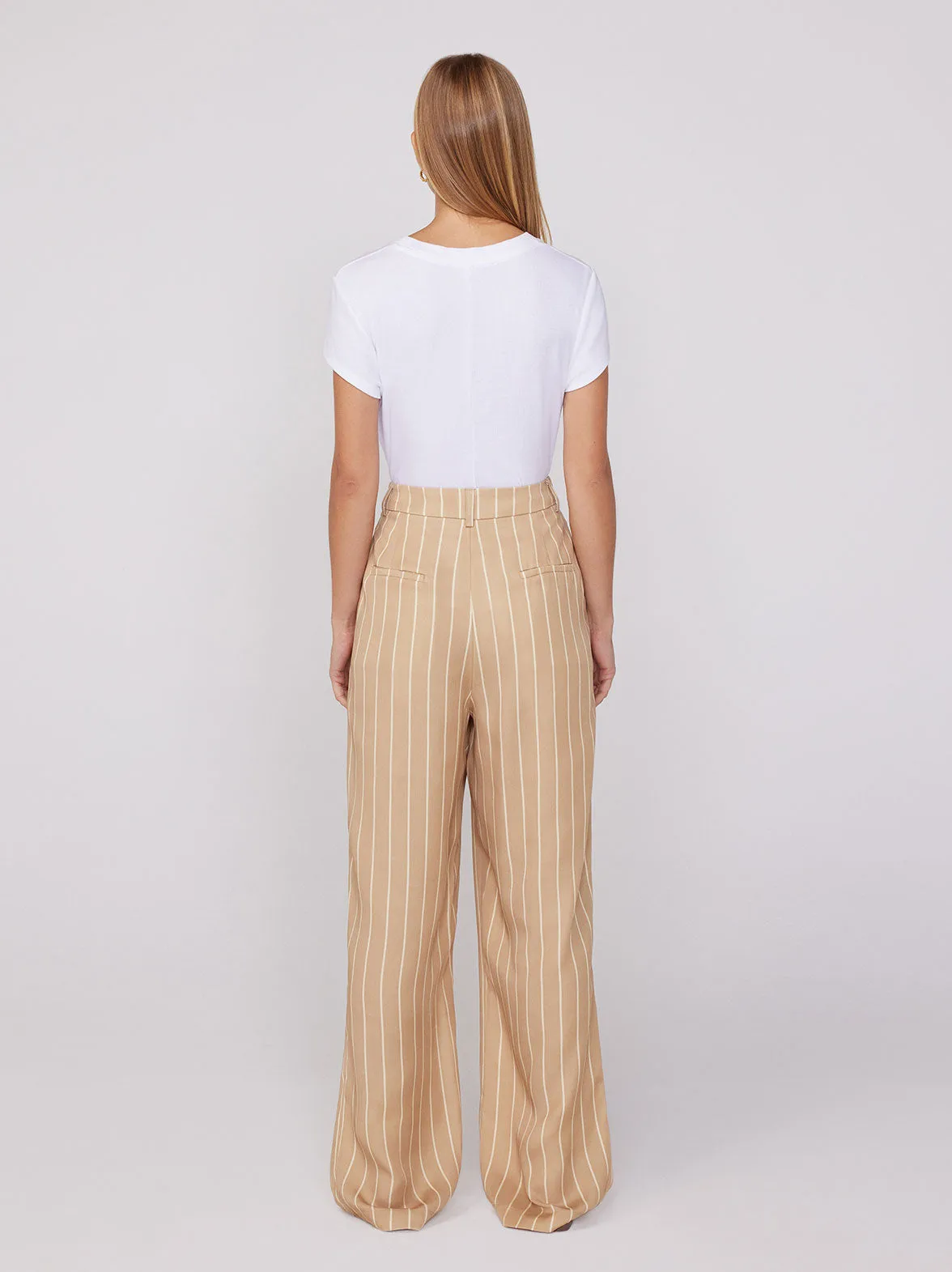 Edith Camel Stripe Wide-Leg Trousers