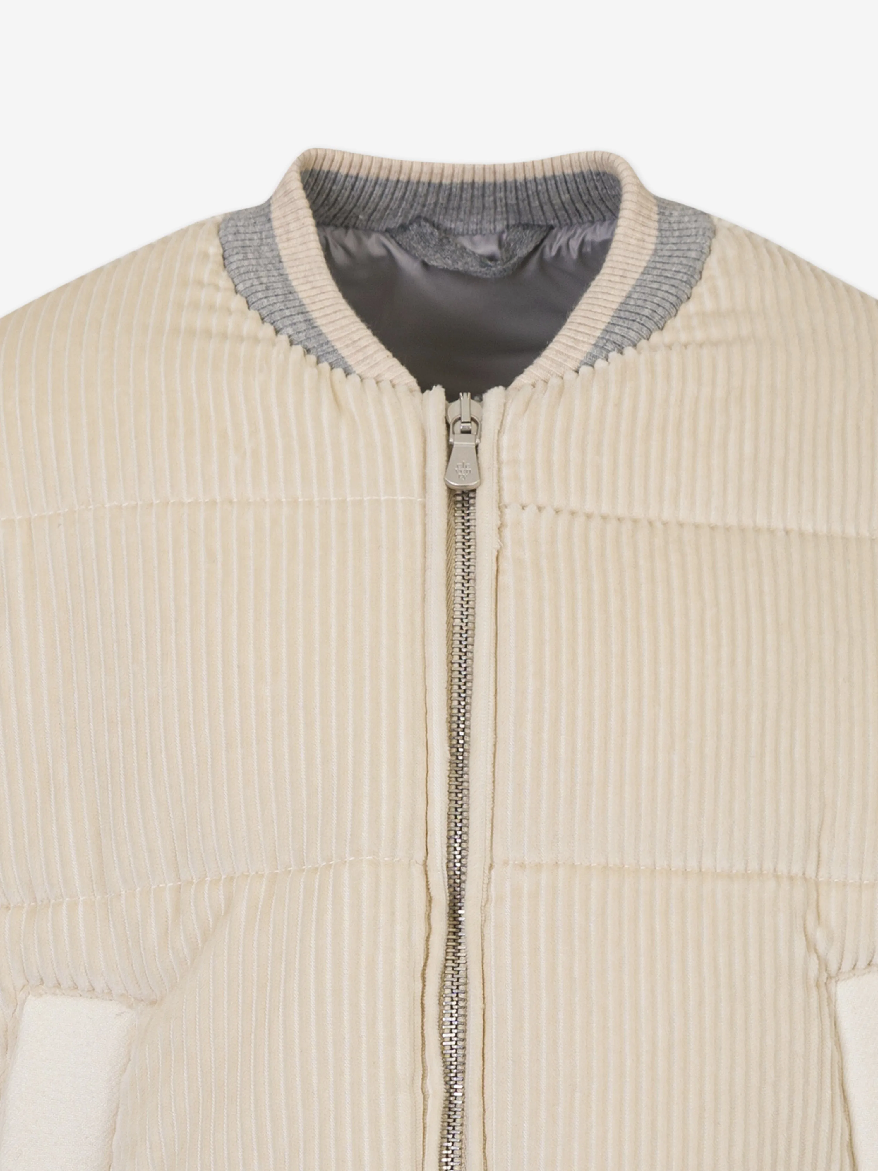 Eleventy Boys Corduroy Puffer Jacket in Ivory