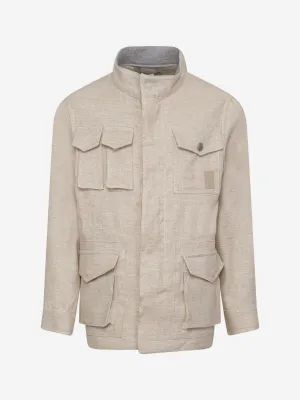 Eleventy Boys Linen Safari Jacket in Beige