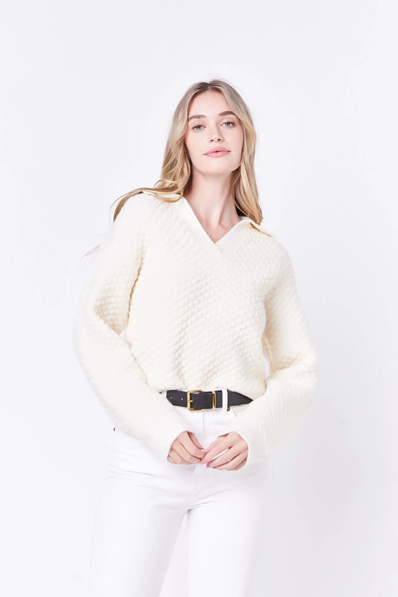 English Factory - Textured V-neckline Sweater