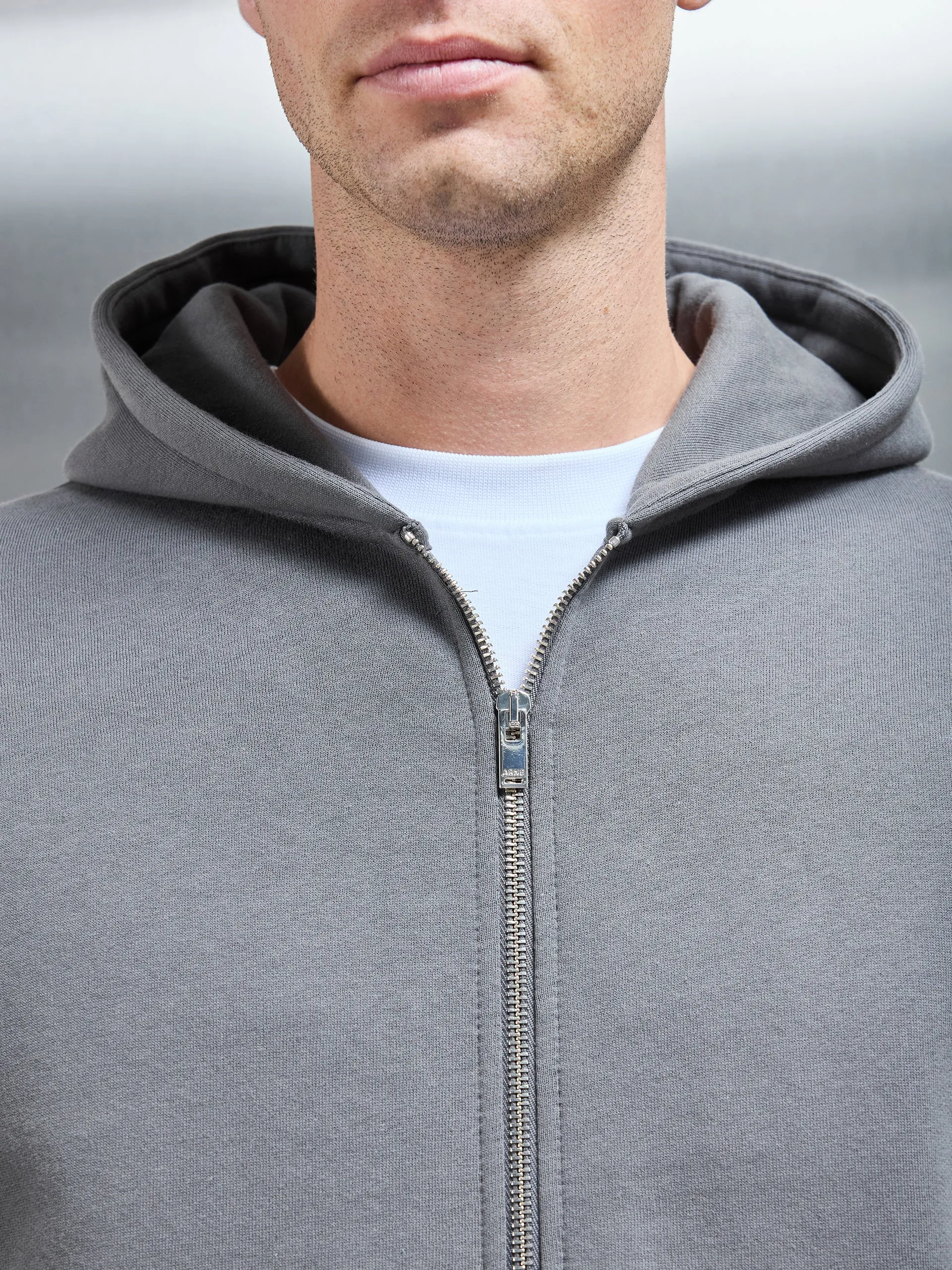 Essential Relaxed Fit Zip Through Hoodie in Grey