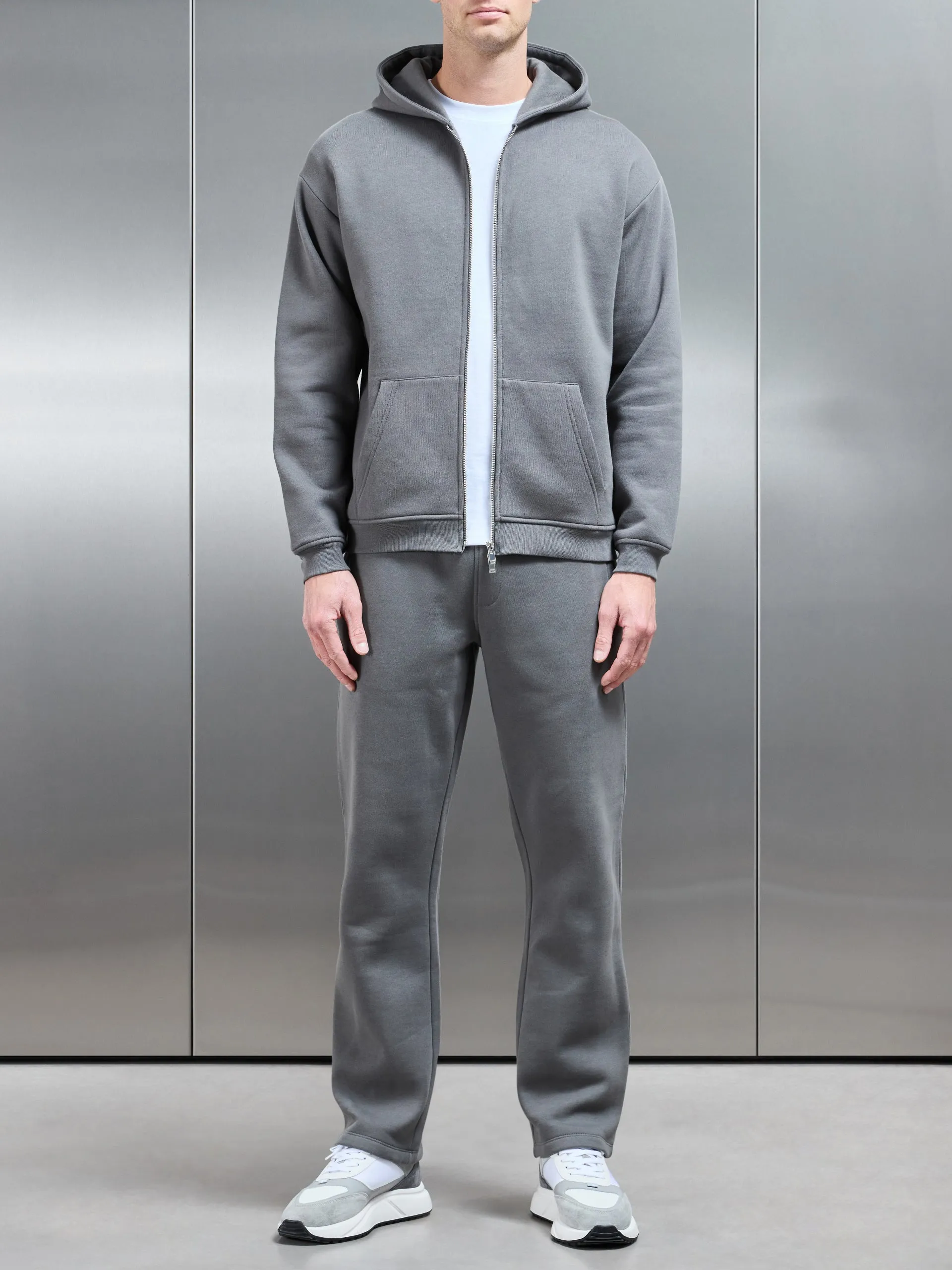 Essential Relaxed Fit Zip Through Hoodie in Grey