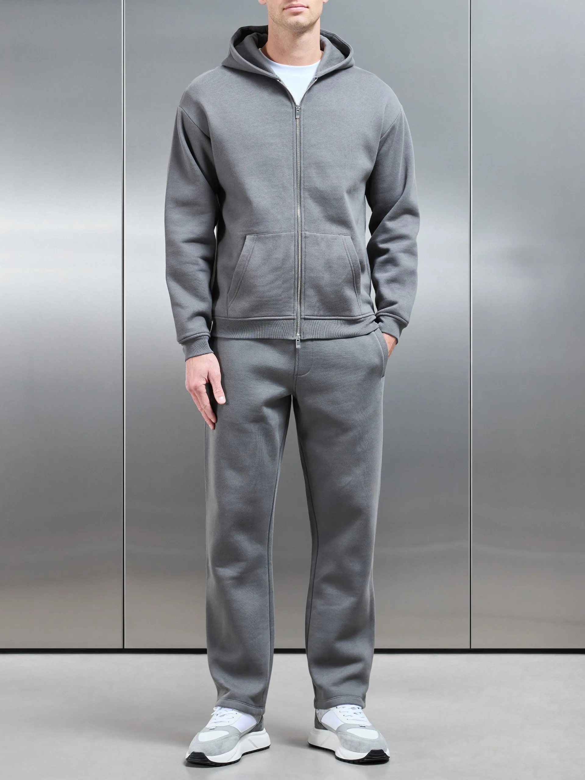 Essential Relaxed Fit Zip Through Hoodie in Grey