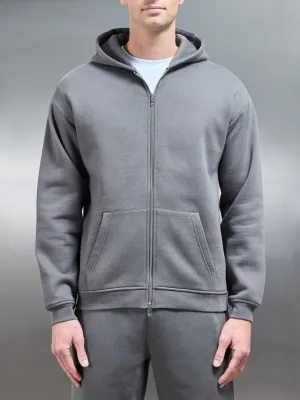 Essential Relaxed Fit Zip Through Hoodie in Grey