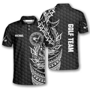 Golf Pattern Tribal Black Version Custom Golf Polo Shirts for Men