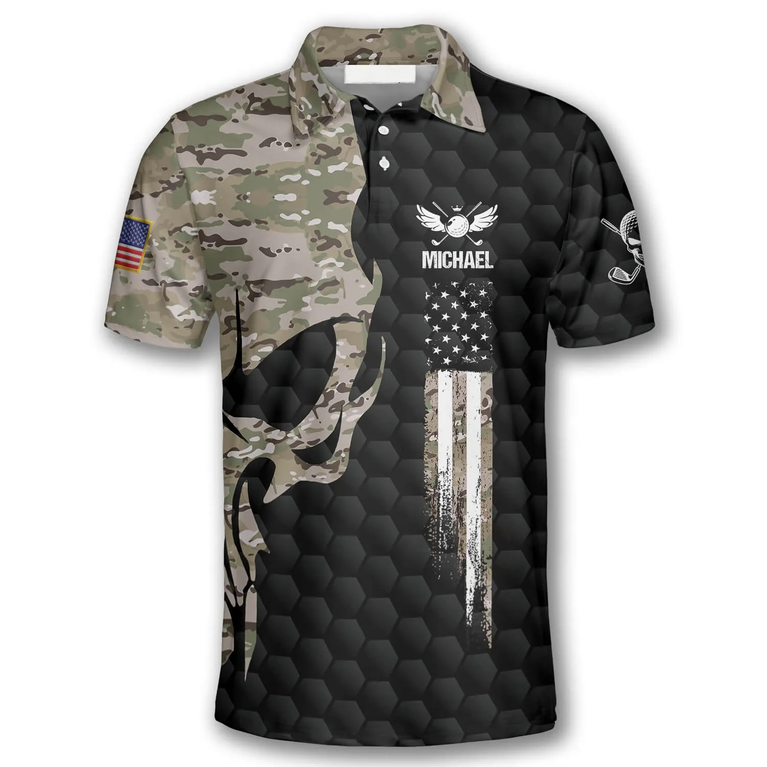 Golf Skull Camouflage Custom Golf Polo Shirts for Men