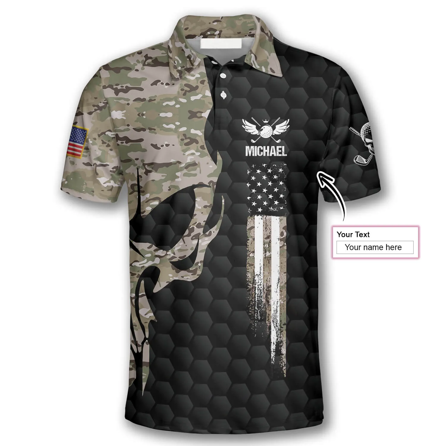 Golf Skull Camouflage Custom Golf Polo Shirts for Men