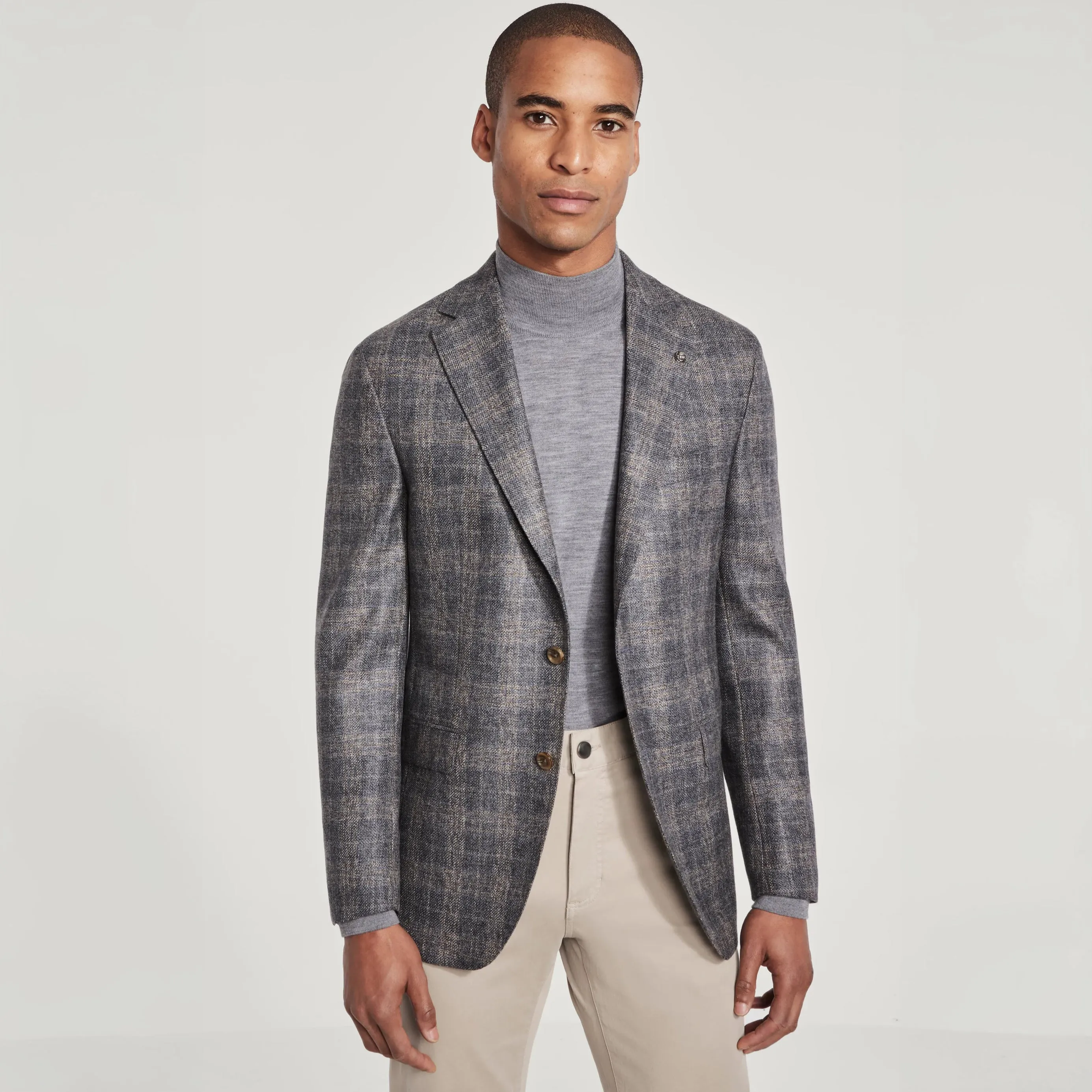 Gray & Beige Checked Wool Sport Jacket - Jack Victor