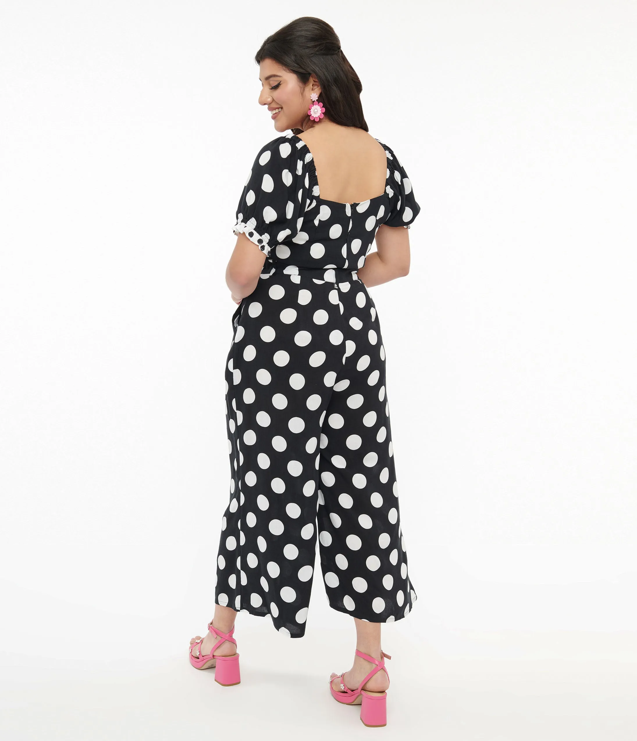 Hell Bunny 1960s Black & White Polka Dot Cropped Trousers