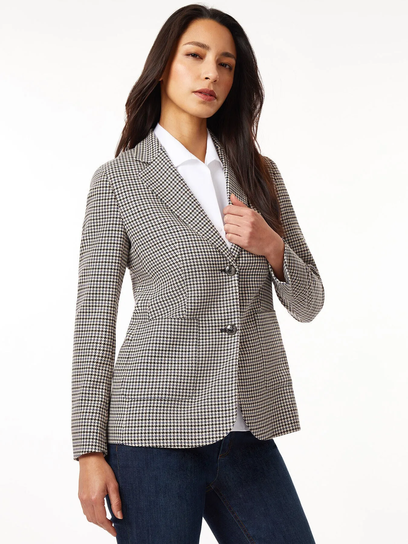 Houndstooth Two-Button Blazer