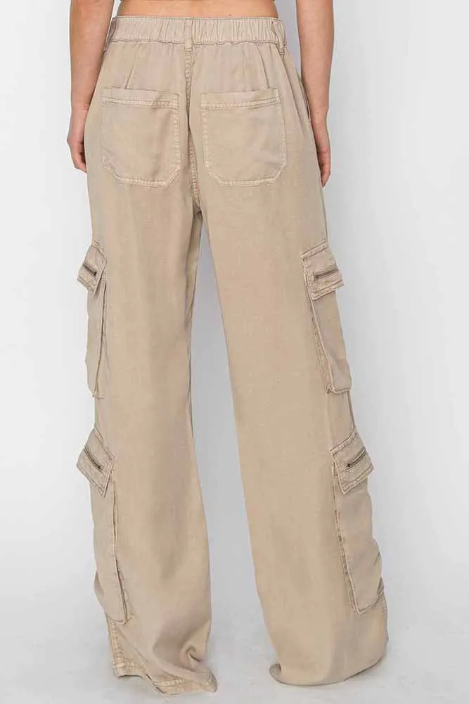 HR Wide Ankle Tencel Cargo Pants in Taupe by Risen