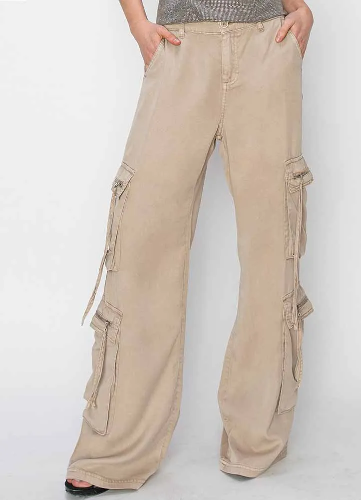 HR Wide Ankle Tencel Cargo Pants in Taupe by Risen