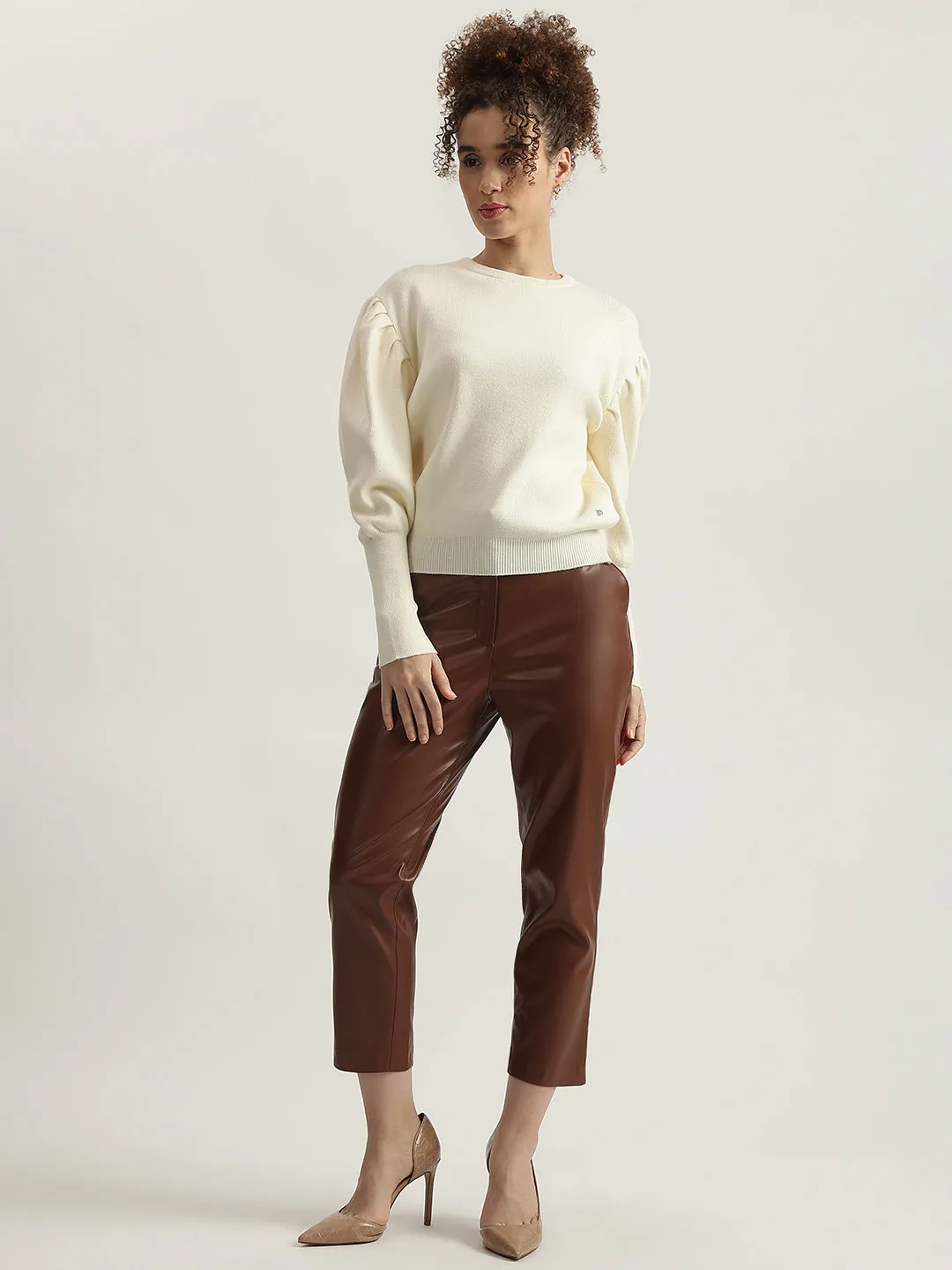 Iconic Women Solid High-Rise Flat-Front Trouser