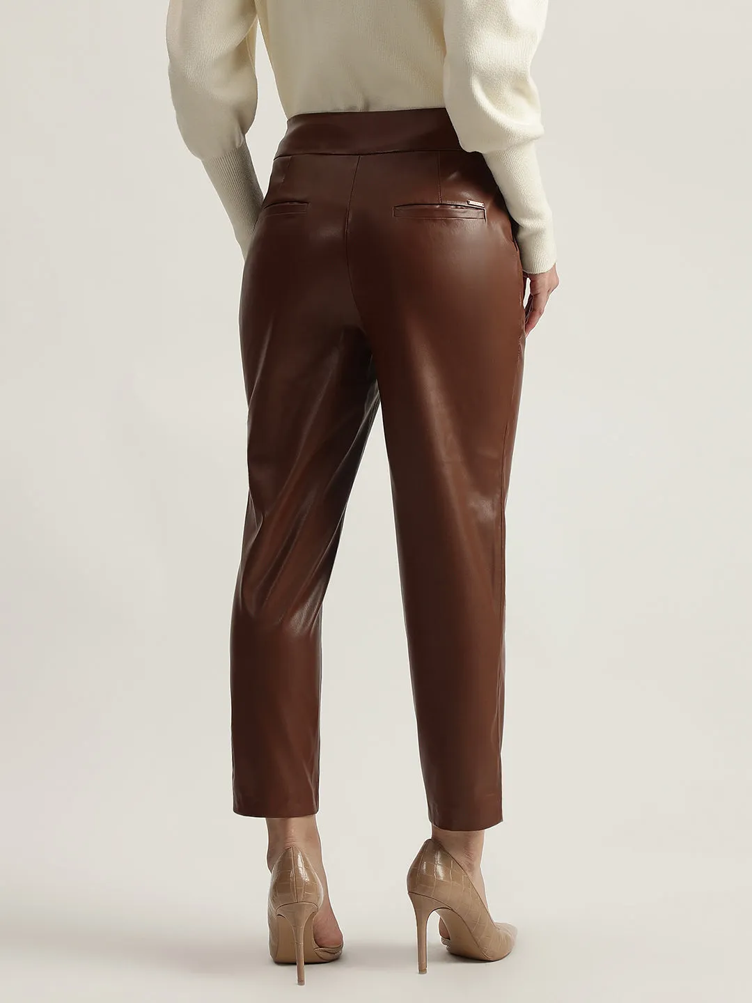 Iconic Women Solid High-Rise Flat-Front Trouser