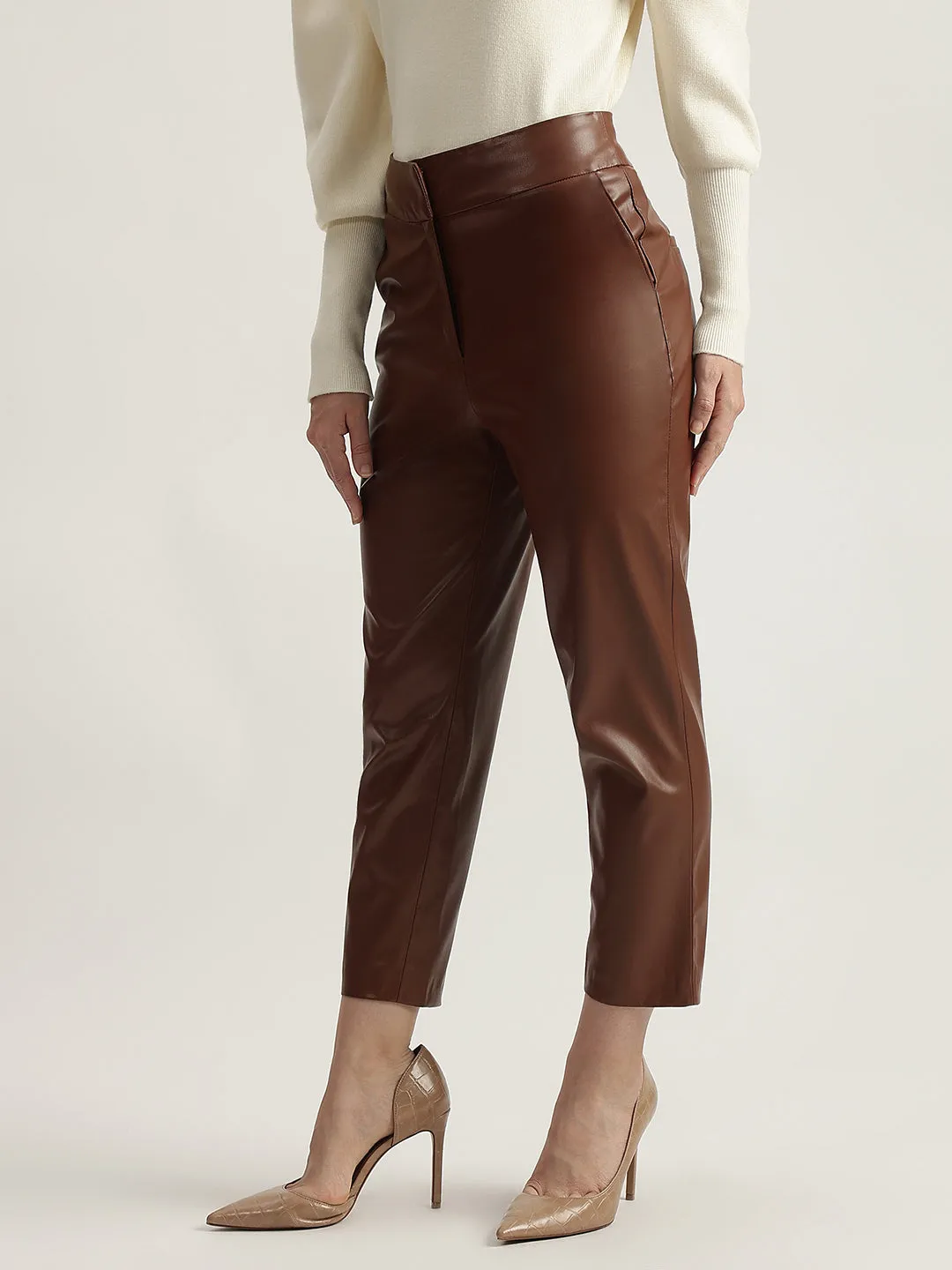 Iconic Women Solid High-Rise Flat-Front Trouser