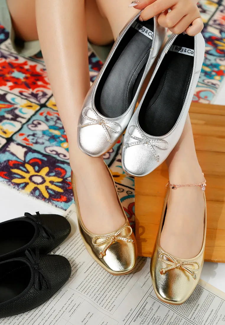 Ipara Bow Detail Metallic Ballerinas