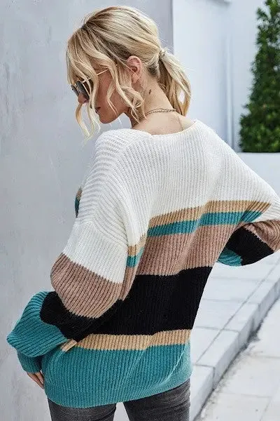 Julia Striped Slouch V-Neck Sweater