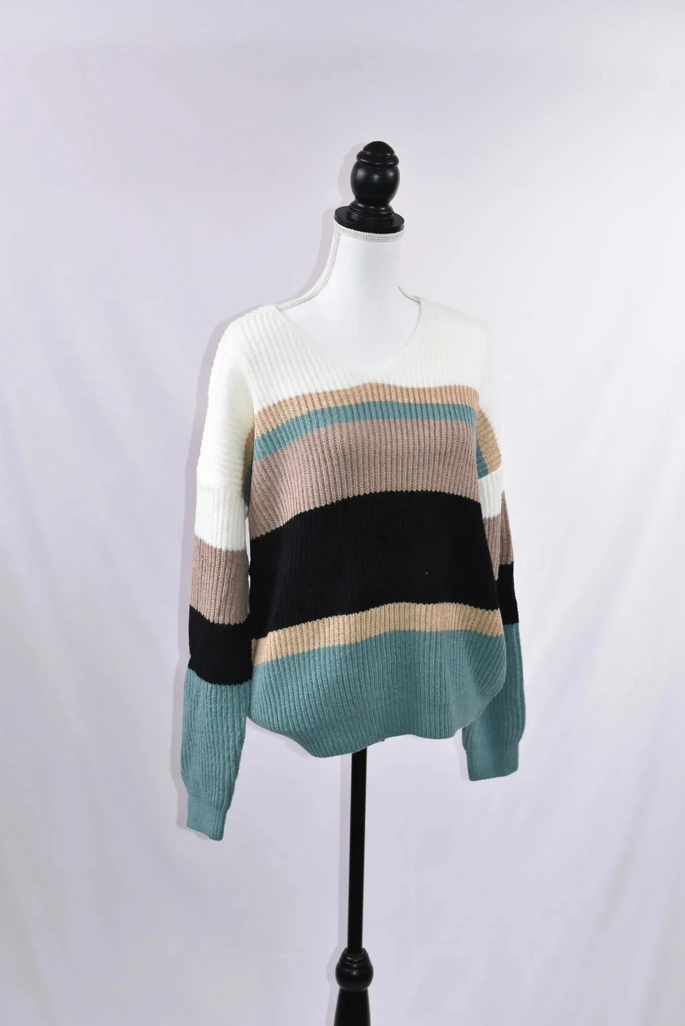 Julia Striped Slouch V-Neck Sweater