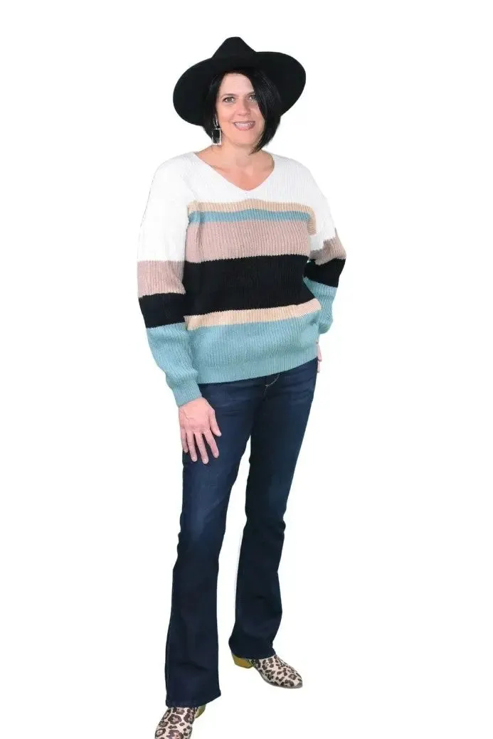 Julia Striped Slouch V-Neck Sweater