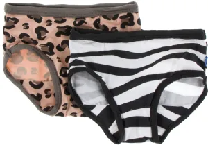 KicKee Pants Suede Cheetah Print & Natural Zebra Print Girls Underwear Set