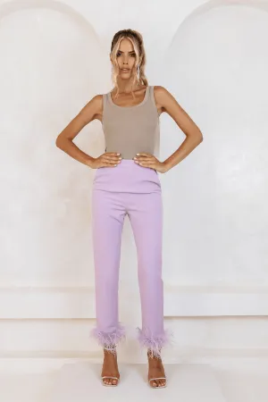 LILY Feather Trim Trousers In Lilac