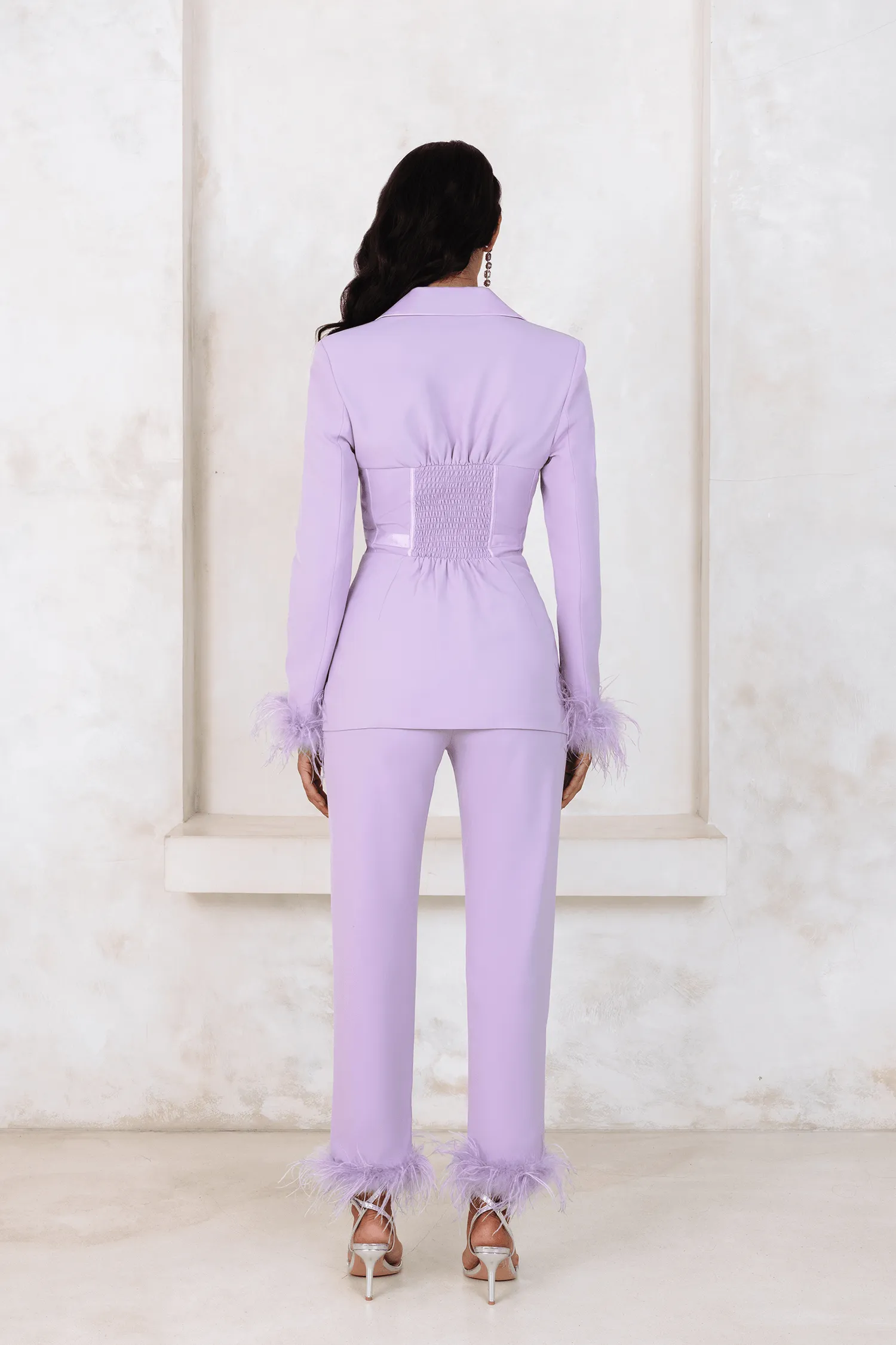 LILY Feather Trim Trousers In Lilac