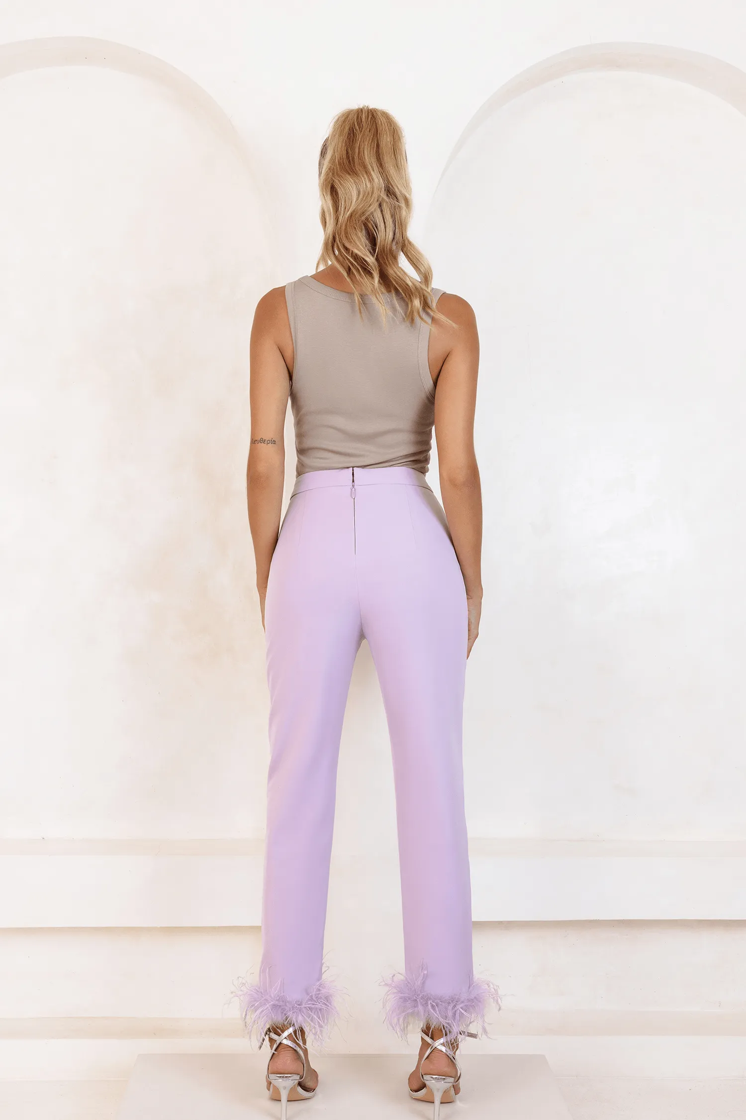 LILY Feather Trim Trousers In Lilac